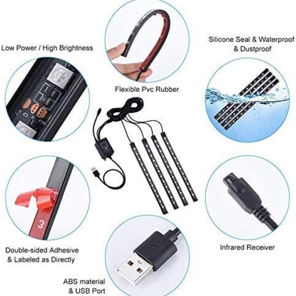 RGB Car LED Light Strips Sound Activated Remote - Picture 10 of 11